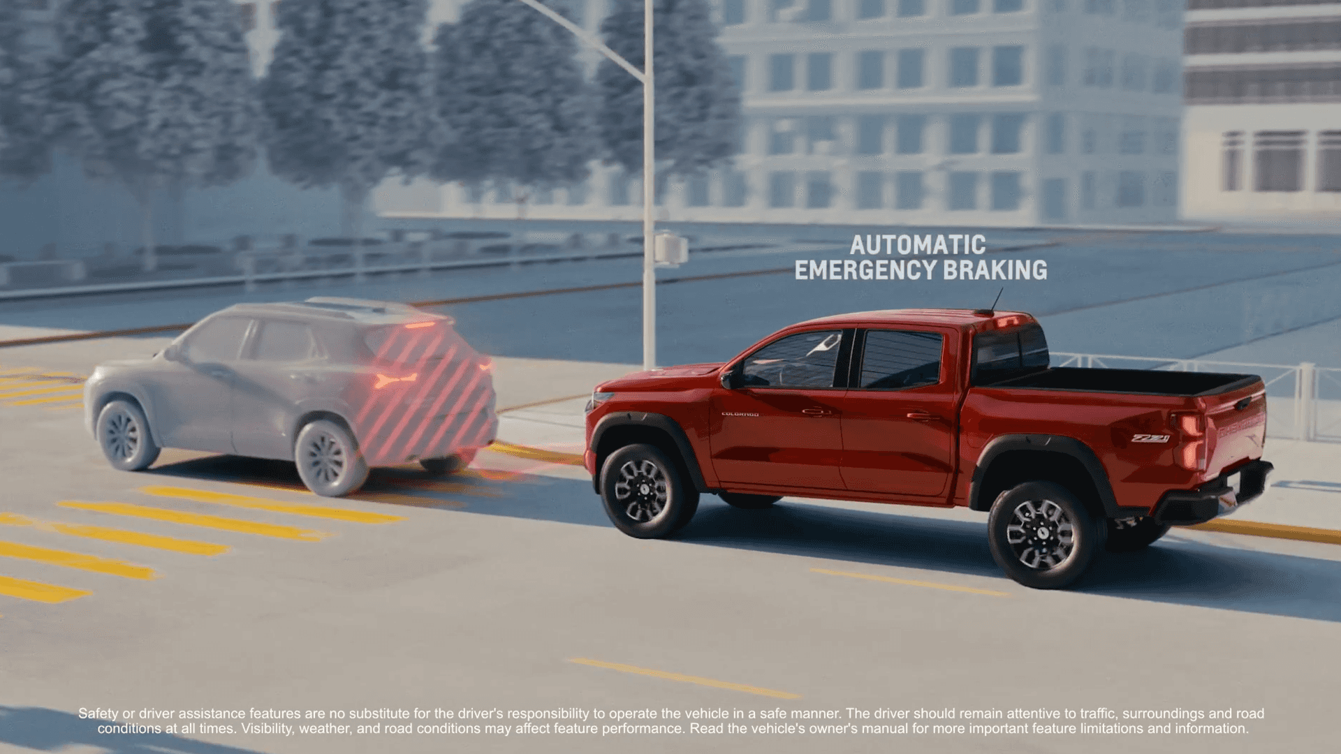 Chevy Colorado automatic emergency braking preventing a rear-end collision