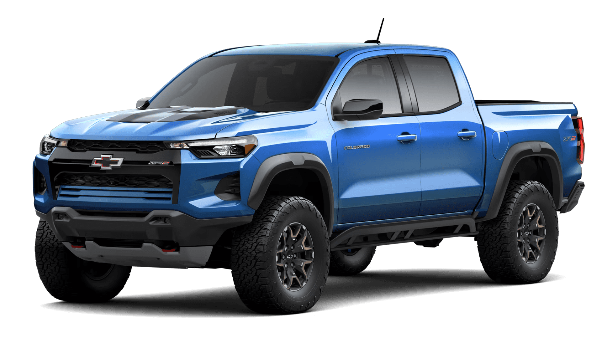 Blue Chevy Colorado ZR2 off road pickup truck on transparent background