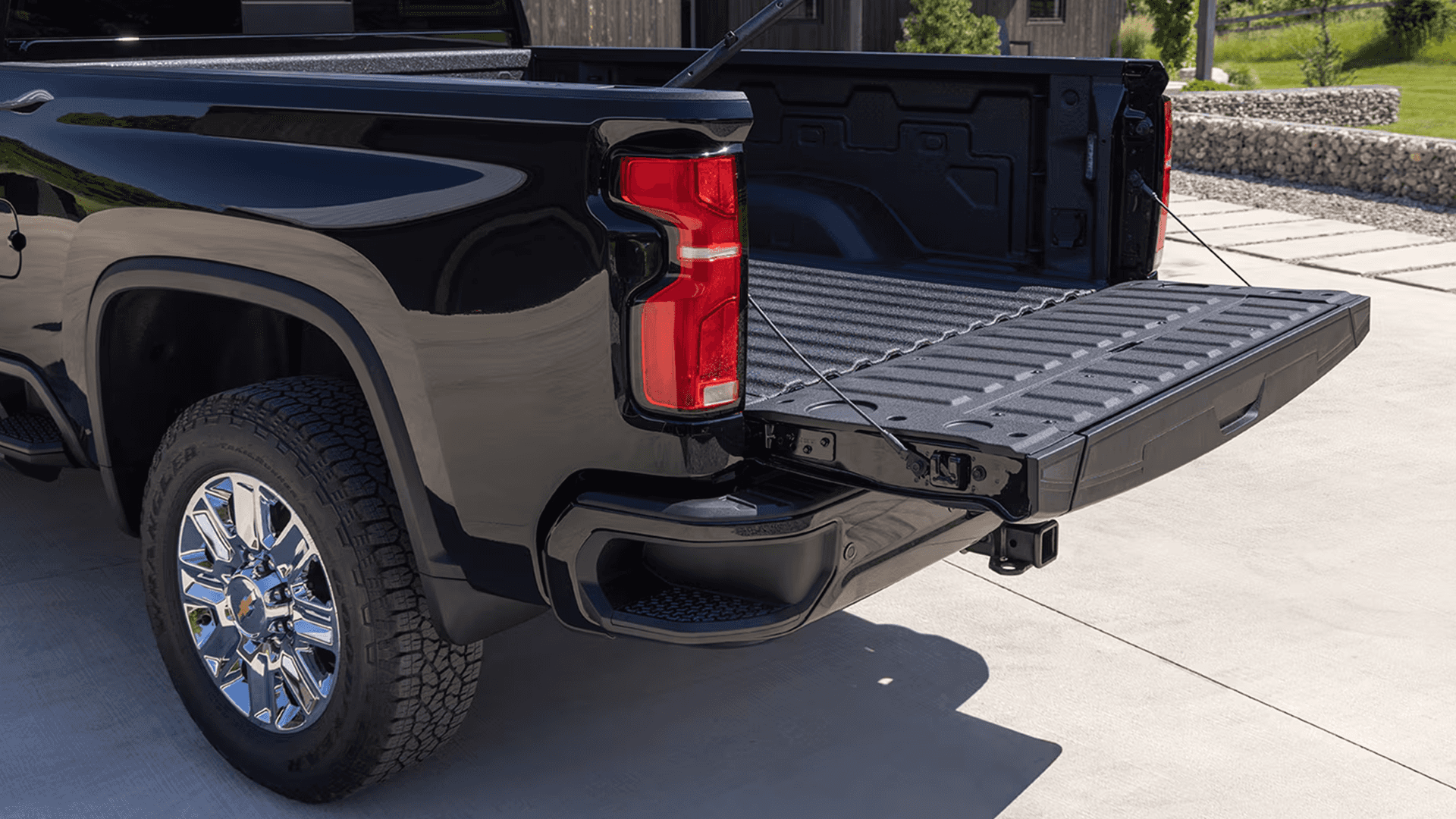 Open cargo bed on 2026 Chevy Silverado HD with tailgate down, showing Durabed design and usable loading area