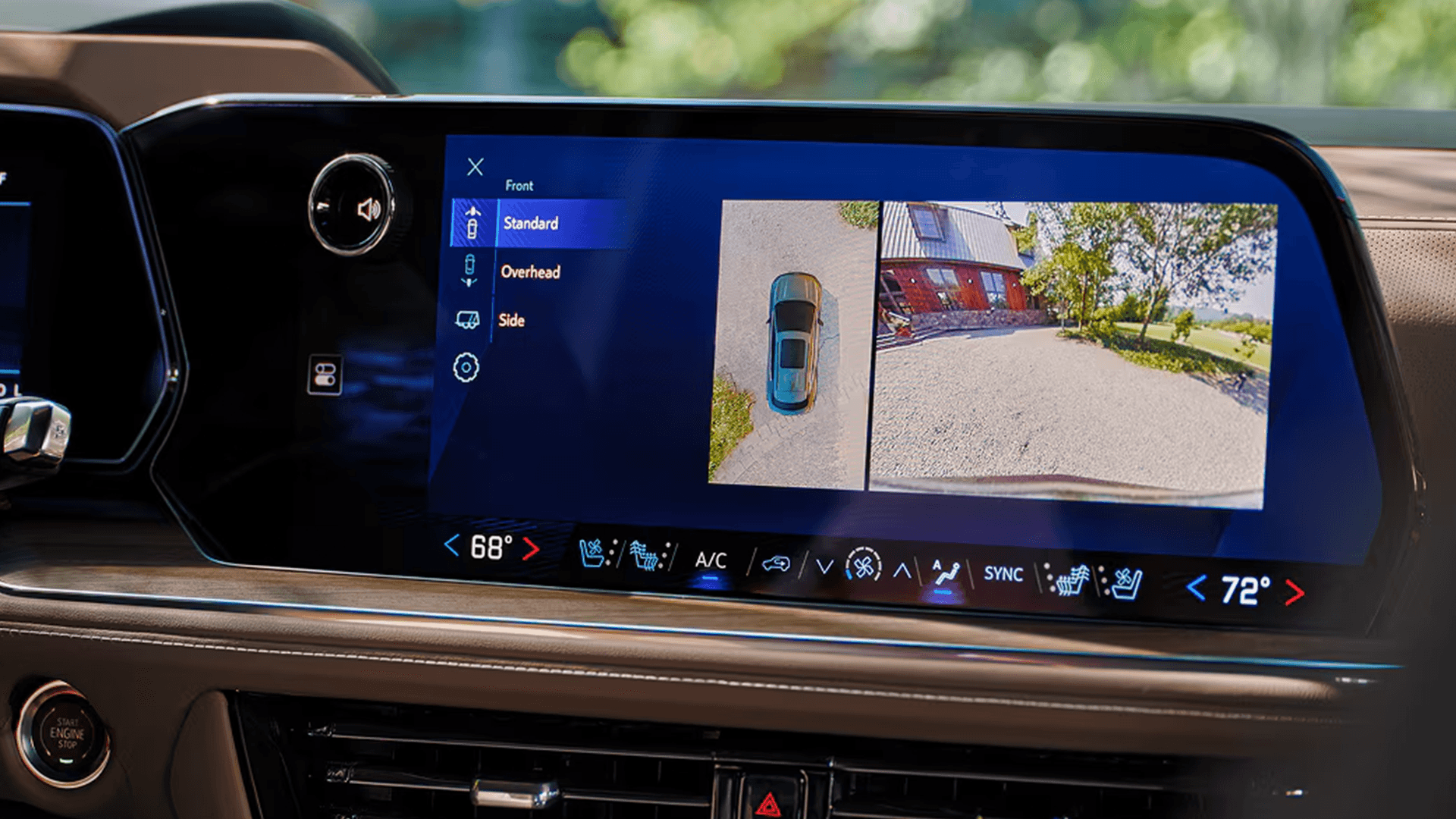 infotainment screen showing the 2026 Chevrolet Tahoe’s HD Surround Vision camera views with overhead and rear camera display