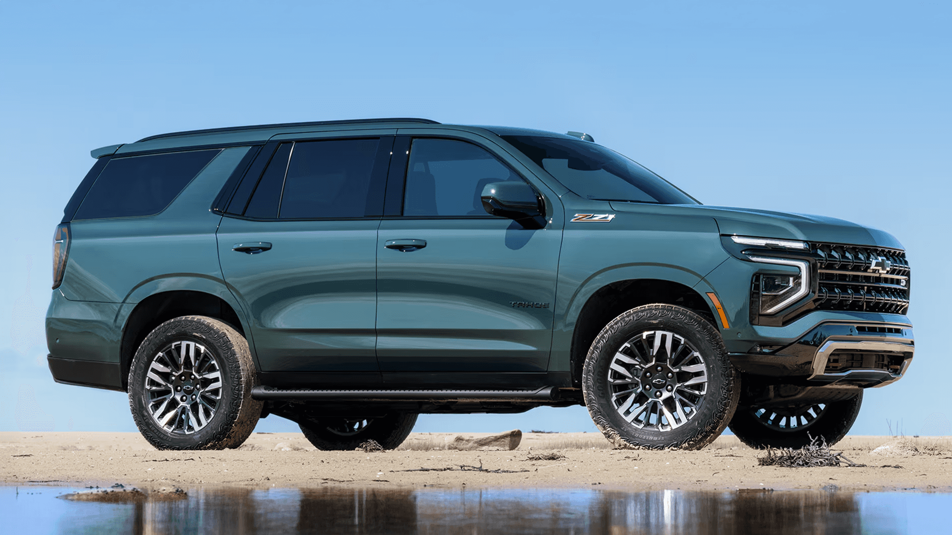 2026 Chevrolet Tahoe Z71 off-road exterior showing rugged front fascia, skid plate, and distinctive Z71 trim details
