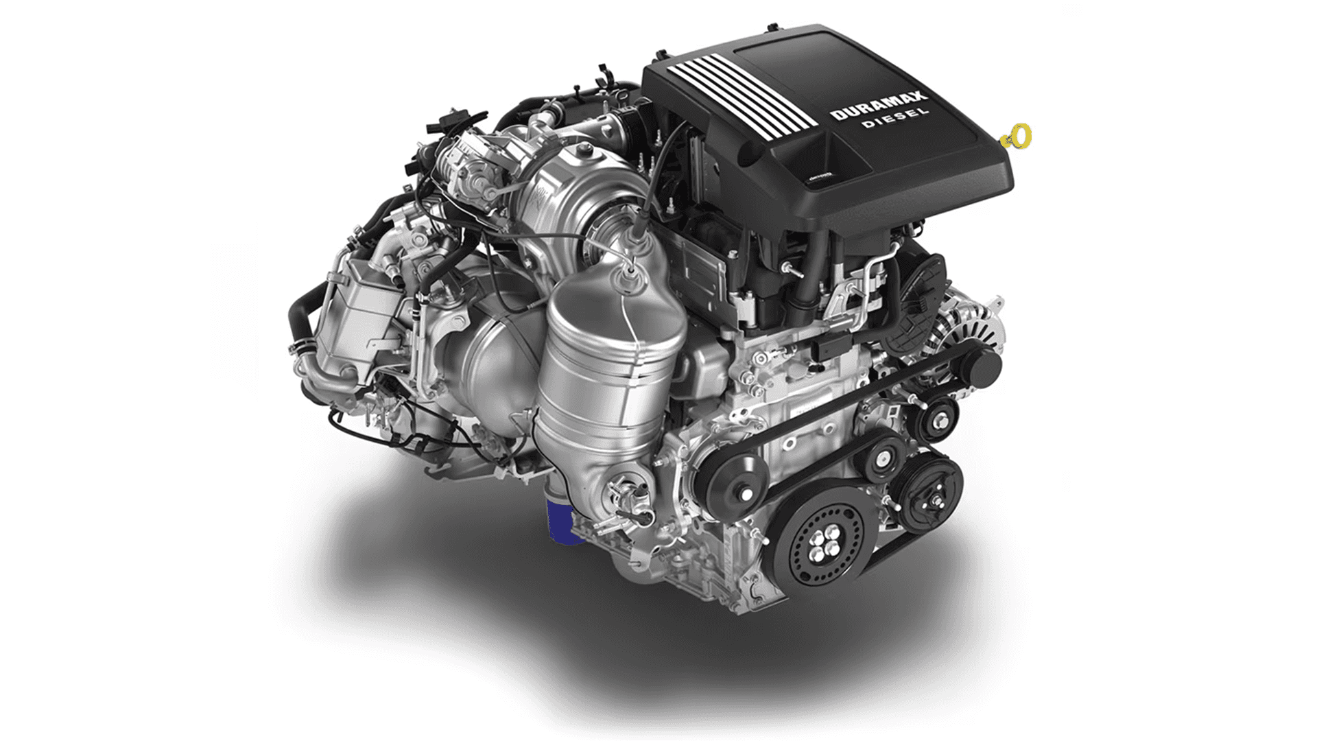 Duramax 3.0L Turbo Diesel engine used in the 2026 Chevy Tahoe with turbocharger and emissions components