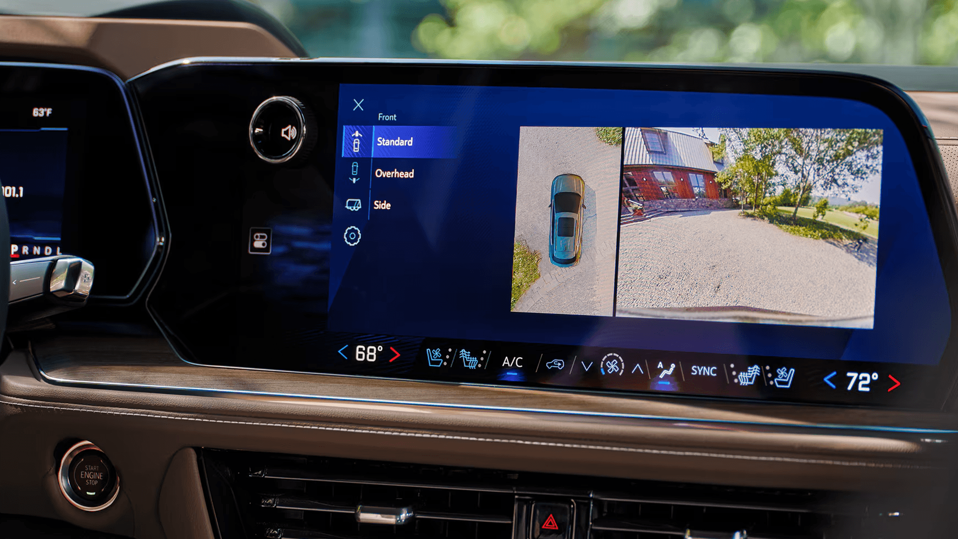 2026 Chevrolet Suburban surround view camera system displaying overhead and rear camera views on center screen