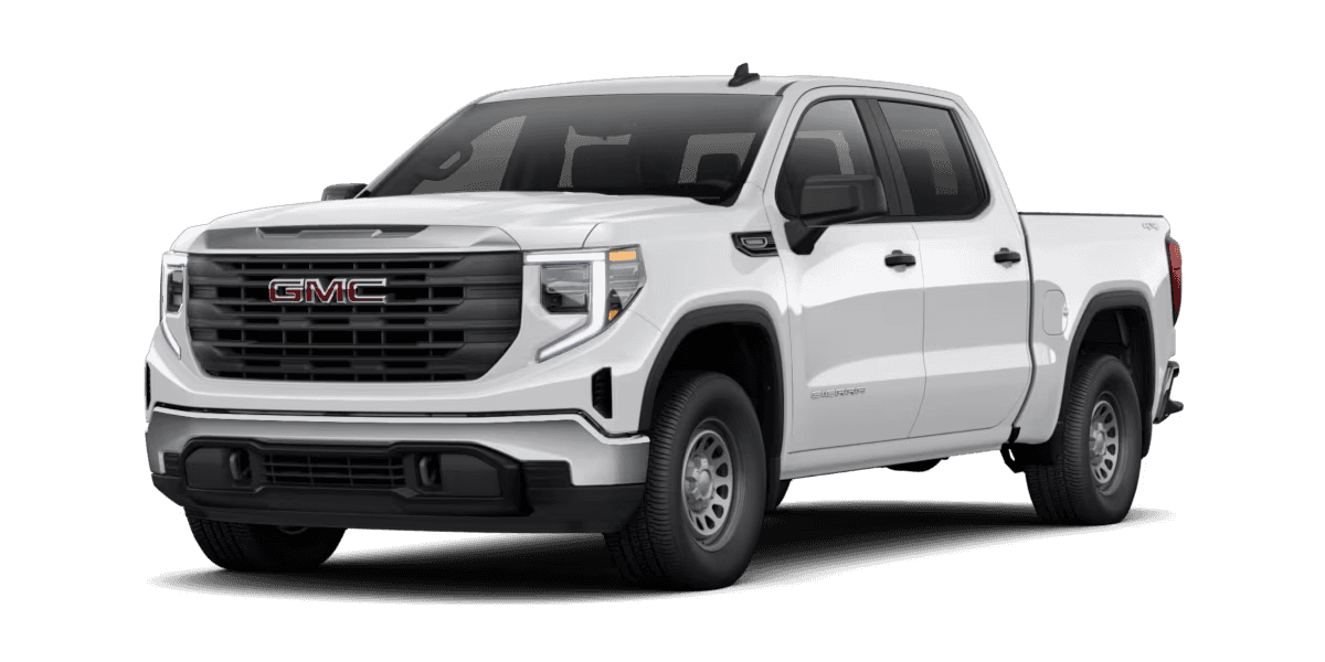 2026 GMC Sierra 1500 Pro trim full size pickup truck in white shown in front three quarter view