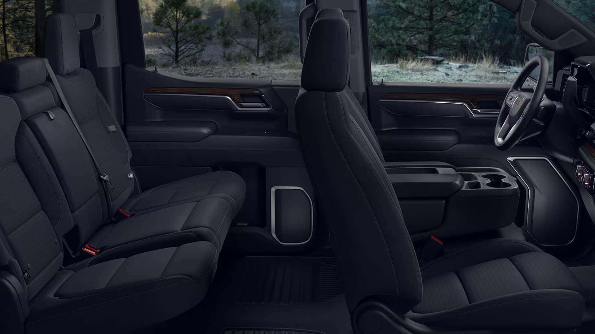 2026 GMC Sierra 1500 front and rear seating with spacious Crew Cab layout and supportive upholstery