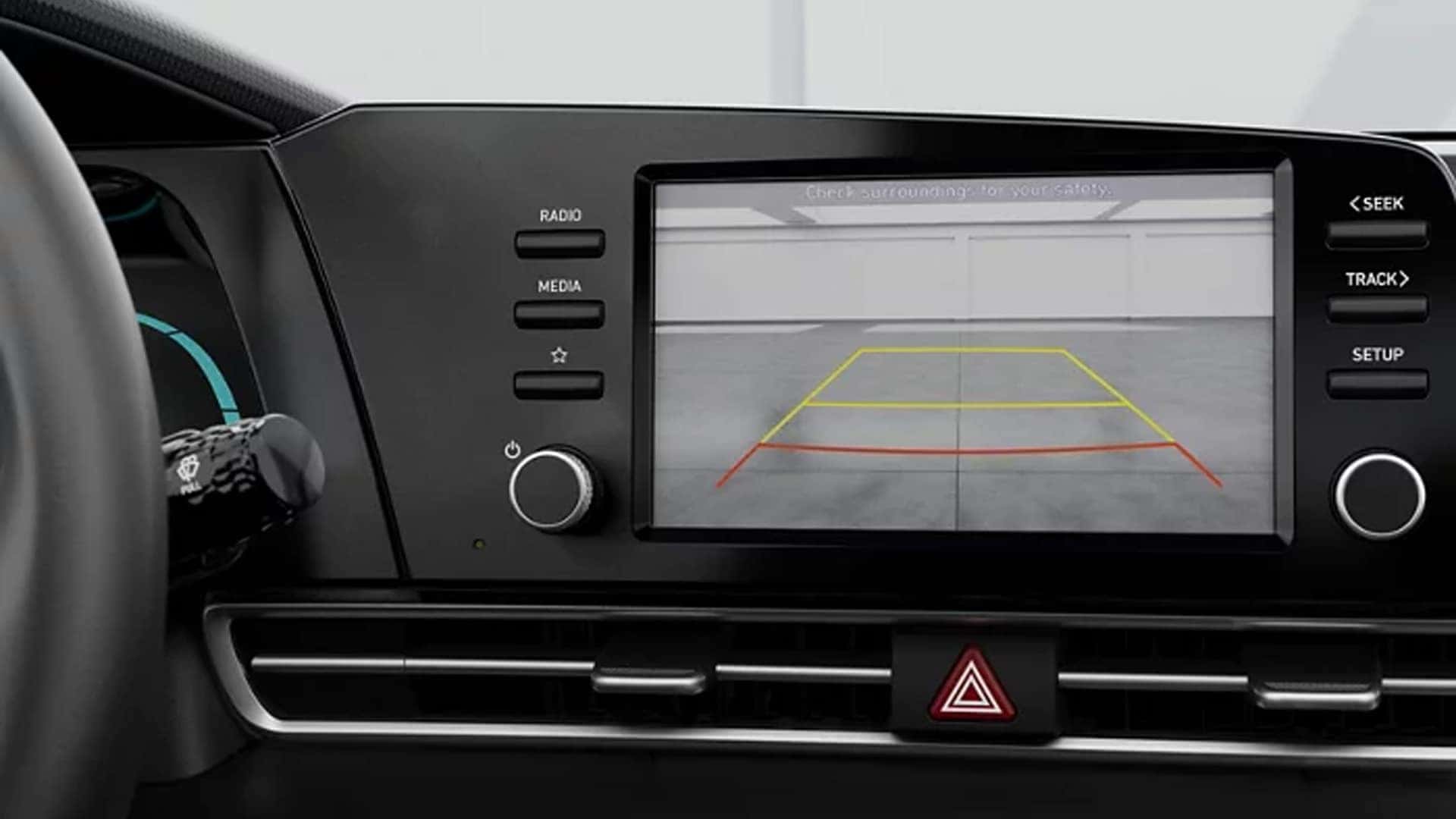 2025 Hyundai Elantra rearview camera and parking assistance display on the touchscreen