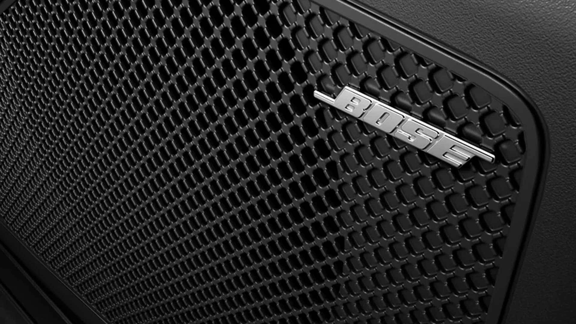 Close-up of Bose speaker grille inside the Hyundai Tucson Hybrid, highlighting the premium audio system.