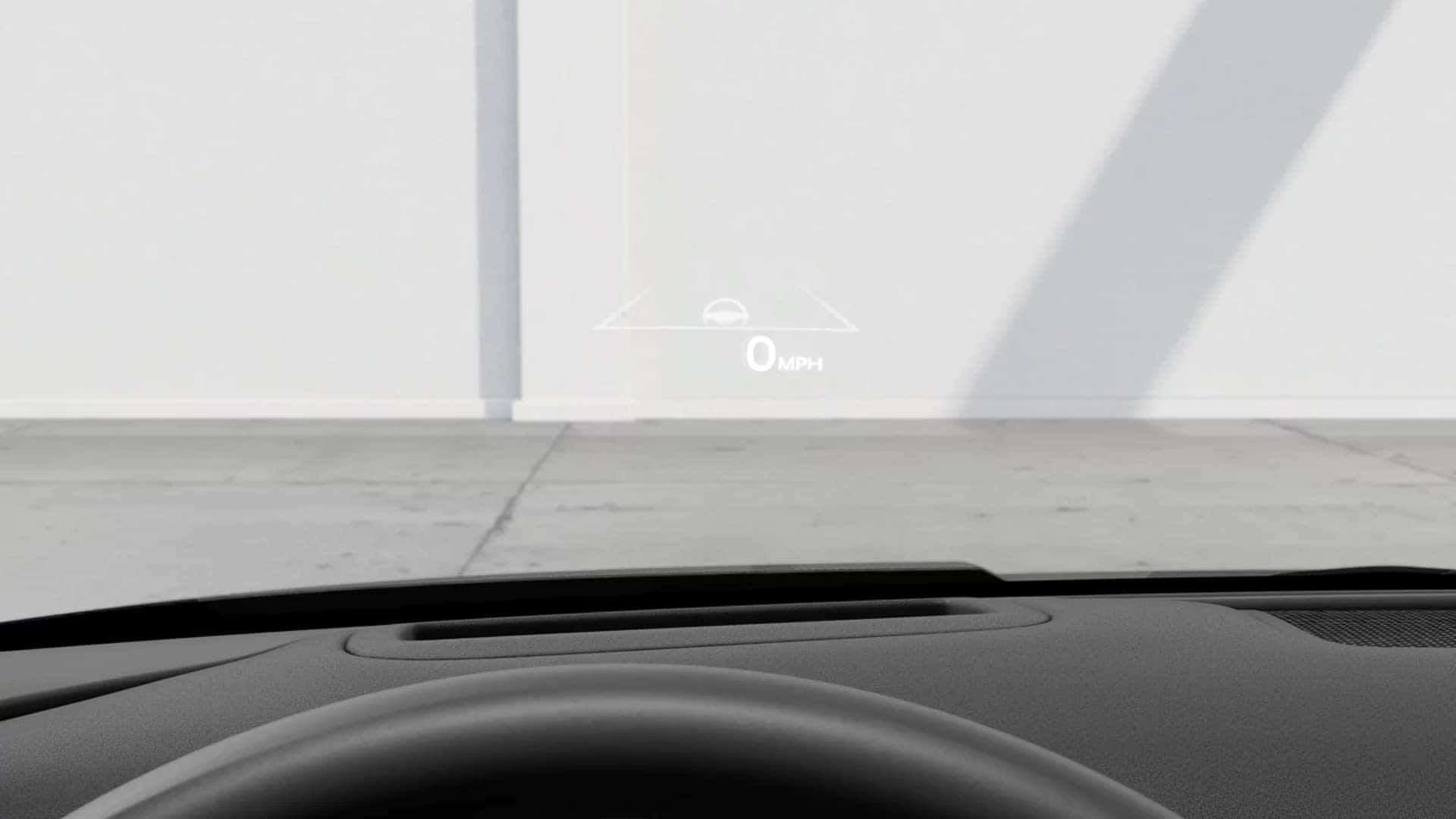 Head-up display in the Hyundai Tucson Hybrid projecting speed and driving information onto the windshield.