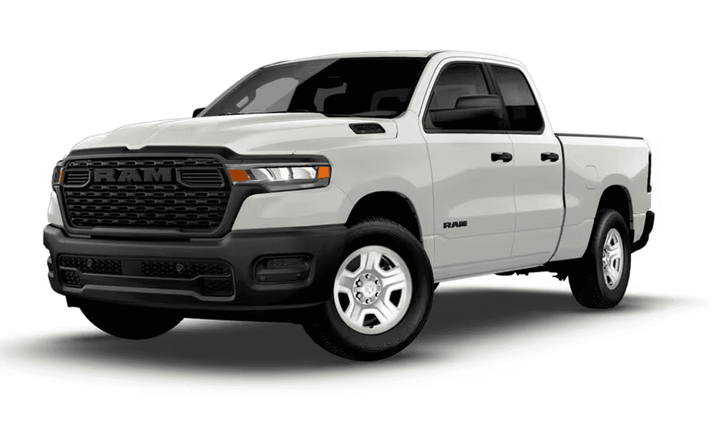 2026 Ram 1500 Tradesman pickup truck in white, front three-quarter exterior view