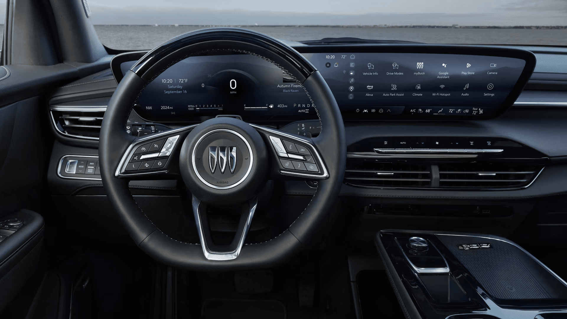 Driver view of the 2026 Buick Enclave showing the ultrawide 30-inch diagonal screen