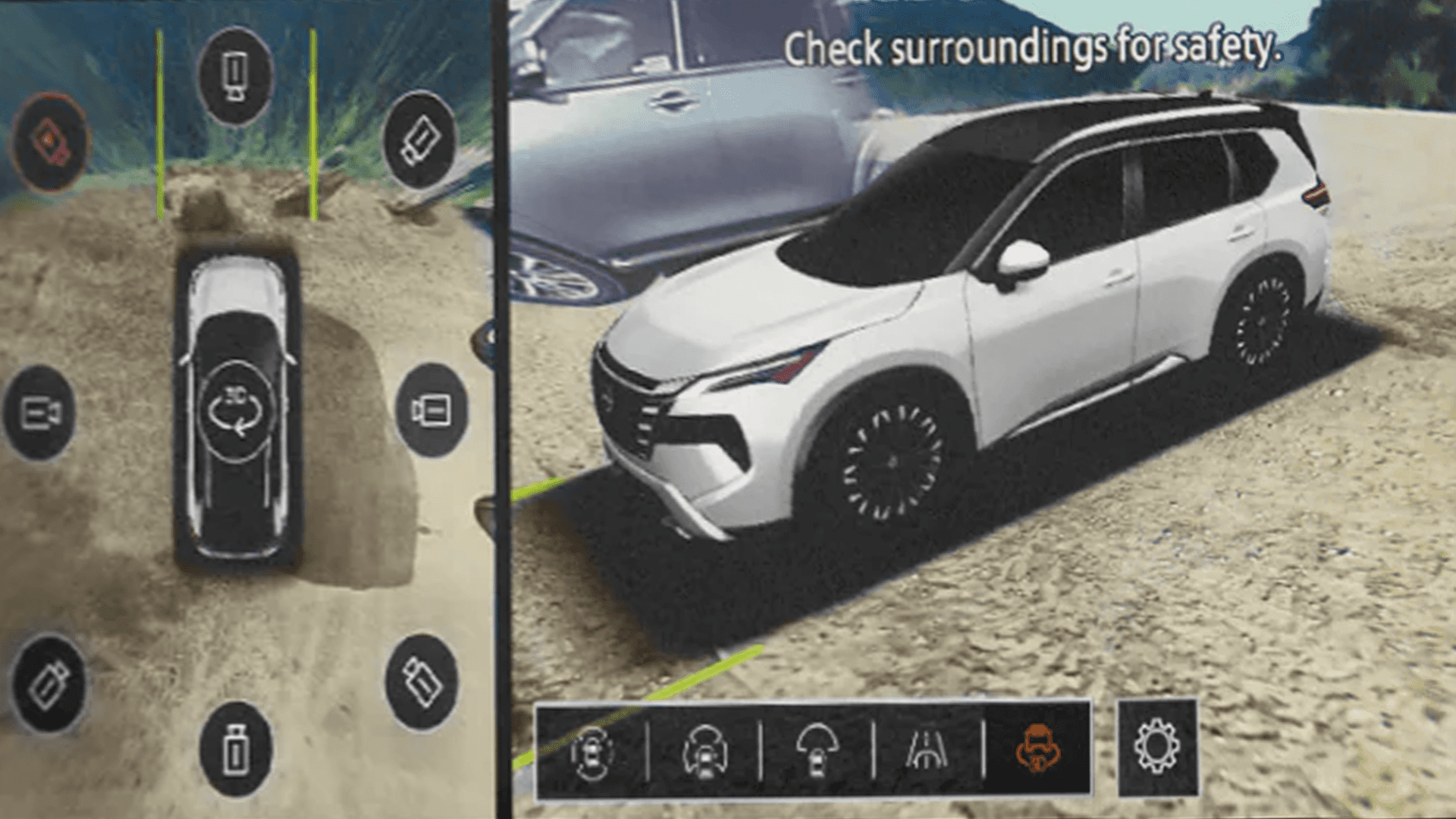 Interior display showing 3D Enhanced Intelligent Around View Monitor on the 2026 Nissan Rogue