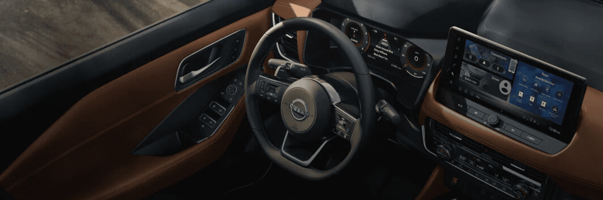 2026 Nissan Rogue interior view highlighting the center touch-screen and digital dashboard