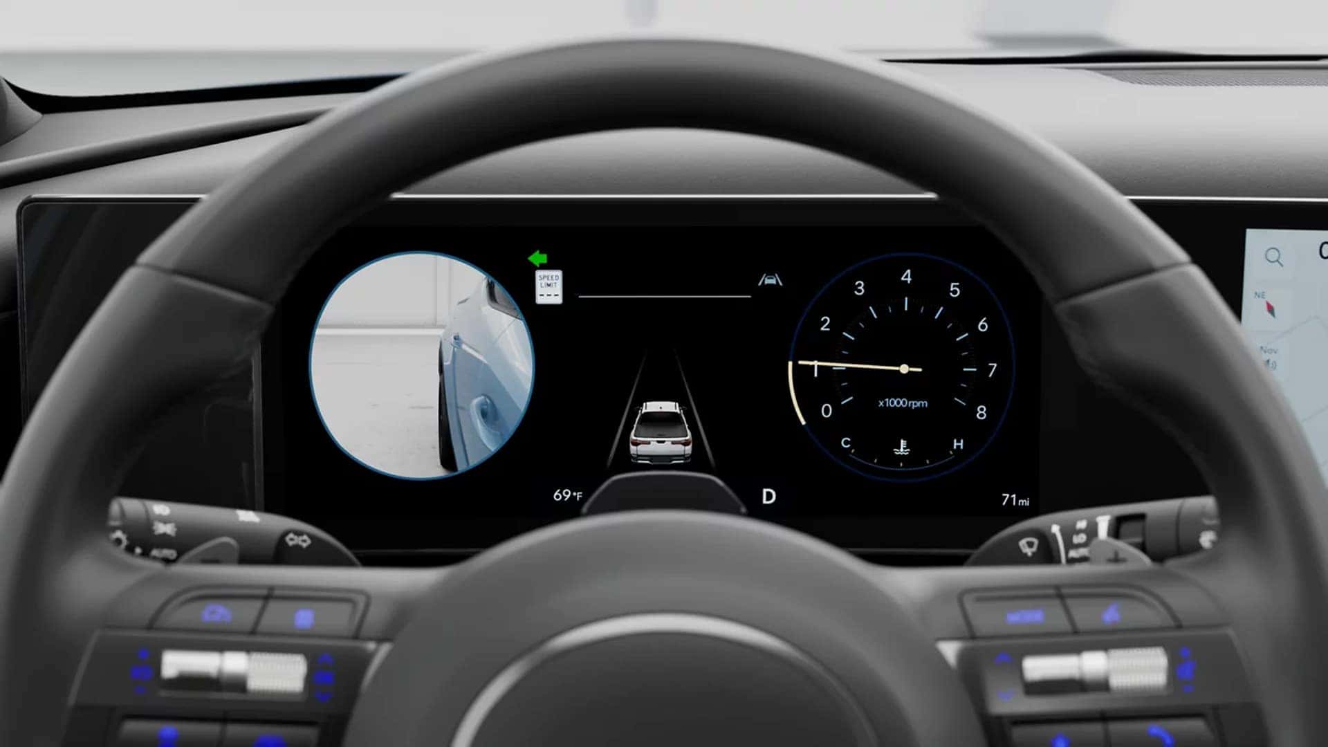 2026 Hyundai Santa Cruz infotainment system with wide touchscreen display showing navigation and smartphone app integration