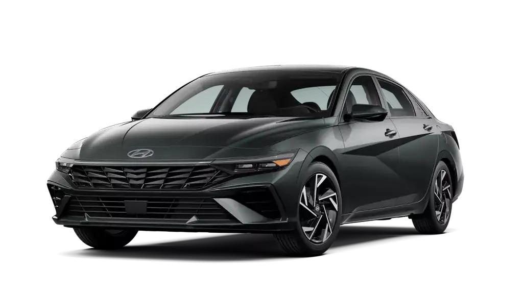 2026 Hyundai Elantra SEL Sport Premium sedan in dark gray, front three quarter exterior view