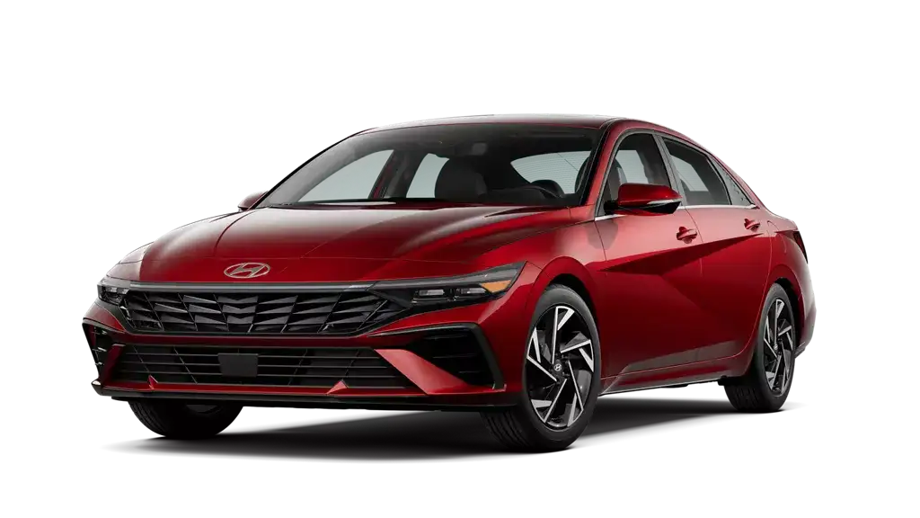 2026 Hyundai Elantra Limited sedan in red, front three quarter exterior view