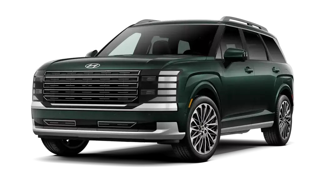 2026 Hyundai Palisade Hybrid Calligraphy SUV in green, front three quarter exterior view