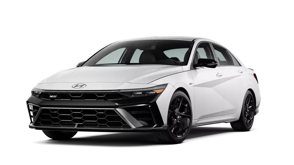 2026 Hyundai Elantra N Line sedan in white, front three quarter exterior view