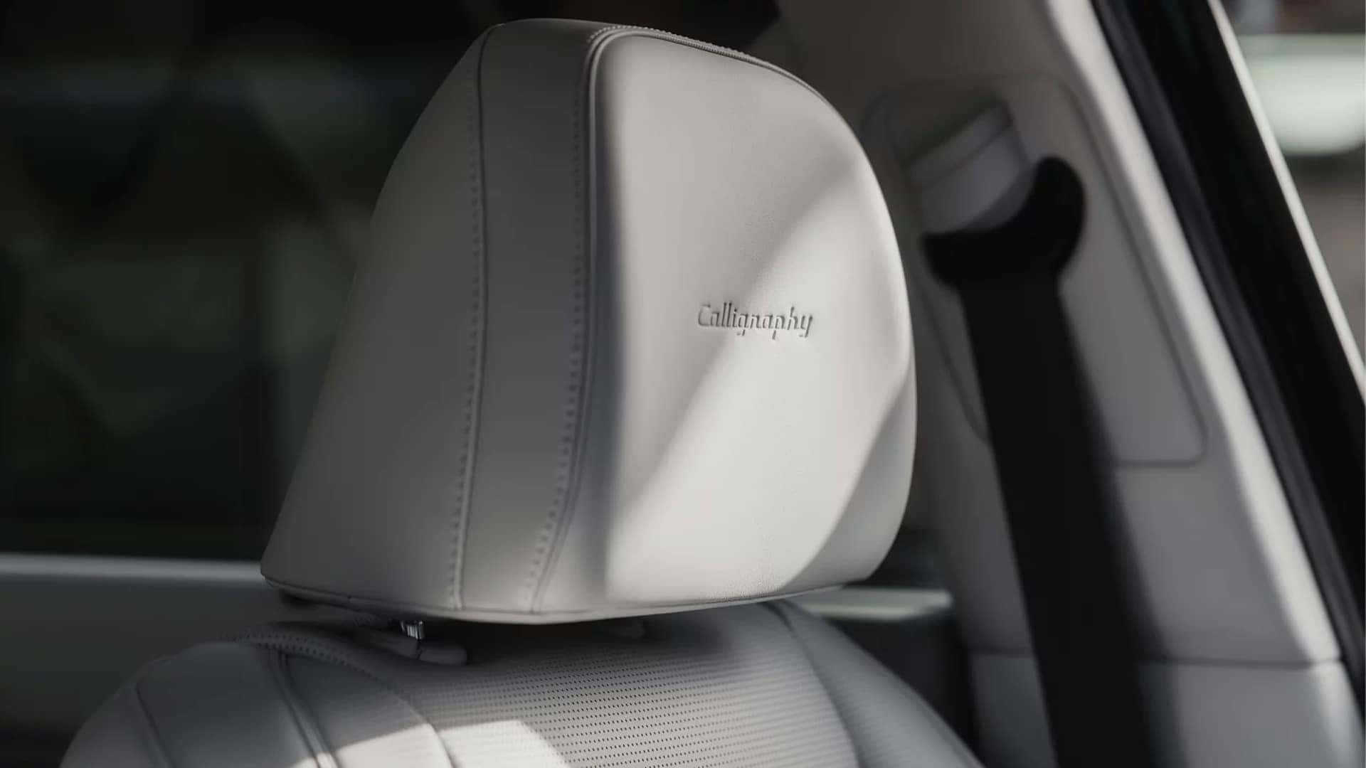 Close up of 2026 Hyundai Palisade Hybrid interior materials with stitched upholstery and refined trim details