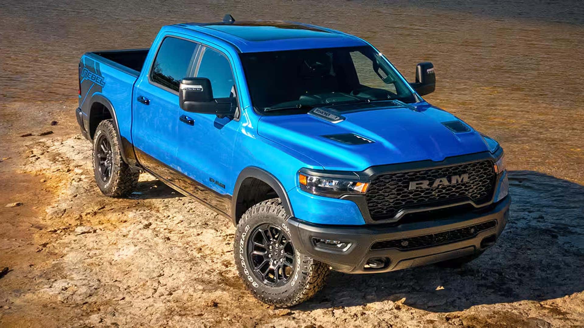 2026 Ram 1500 exterior view showing crew cab configuration, body proportions, and truck stance on pavement