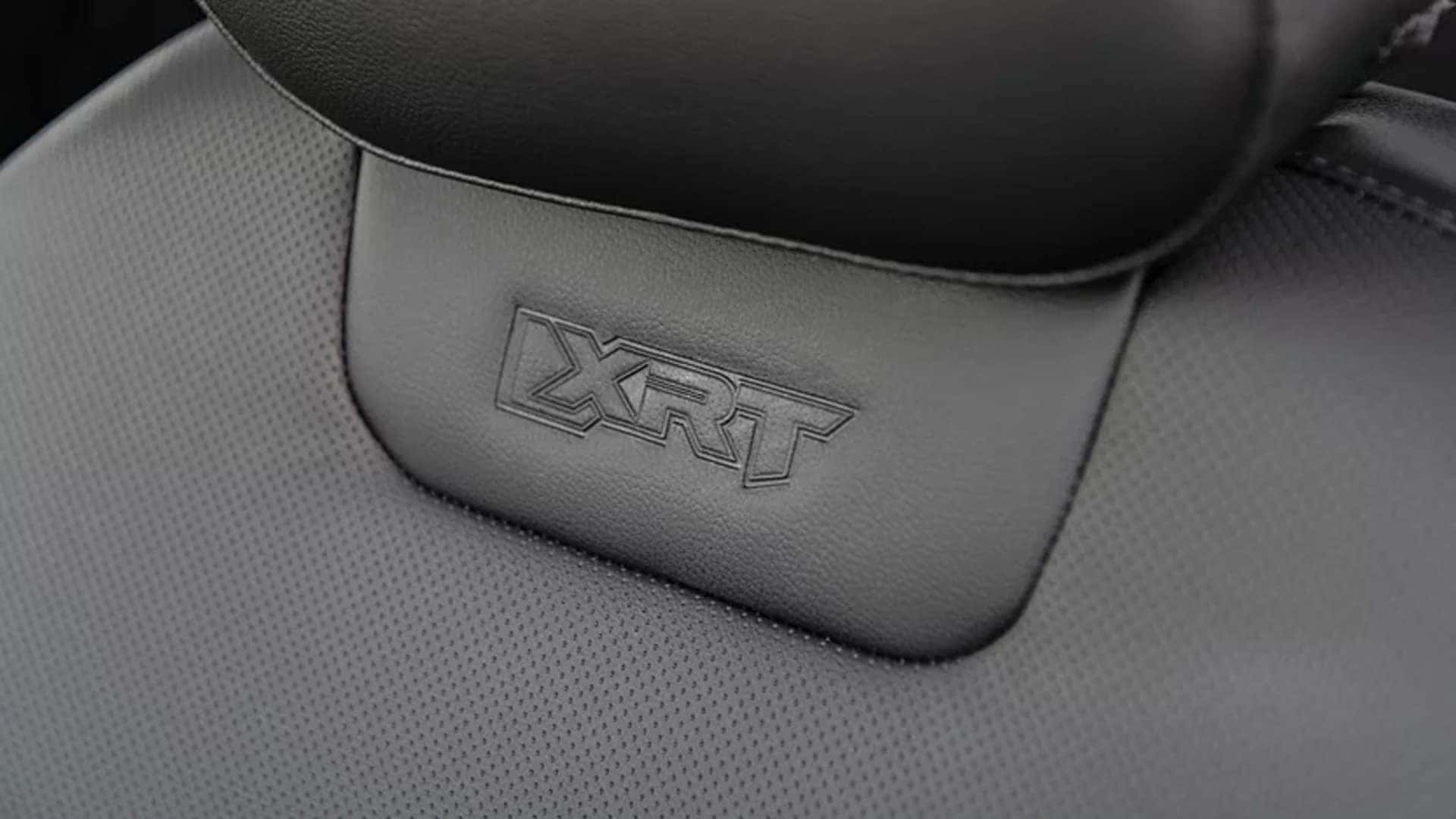 Close up of 2026 Hyundai Santa Cruz seat upholstery with XRT logo embossed on the seatback panel