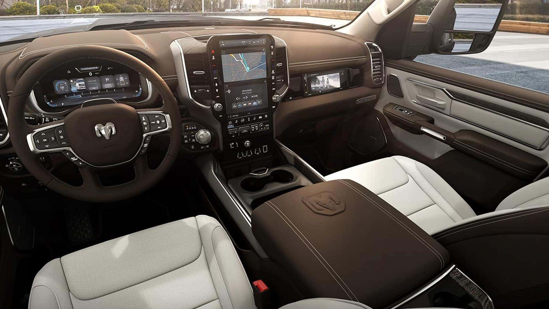 2026 Ram 1500 Crew Cab interior overview highlighting dashboard layout, seating space, and cabin proportions