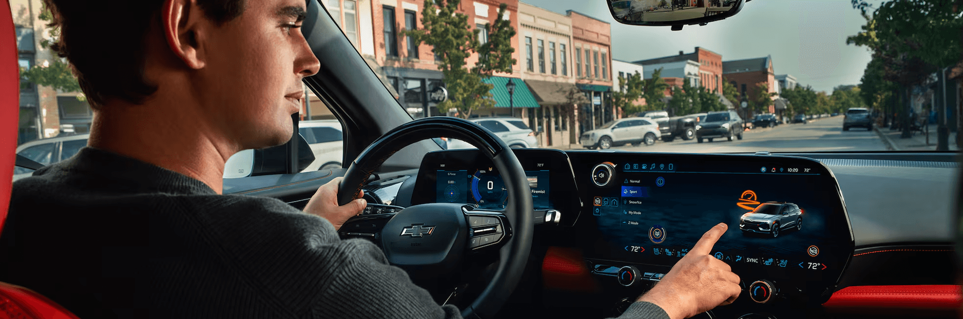 Interior view of the 2026 Chevy Blazer EV showing the wide center touchscreen and digital driver display from the cockpit