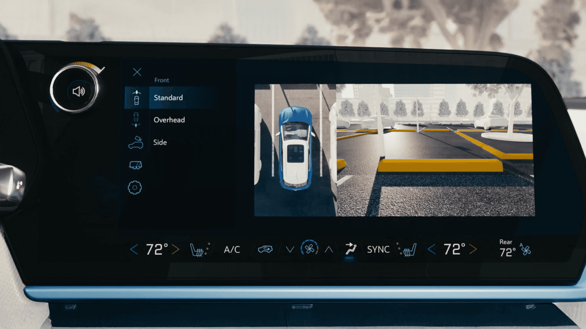 Chevy Equinox EV using Enhanced Auto Park Assist with highlighted parking space between two vehicles