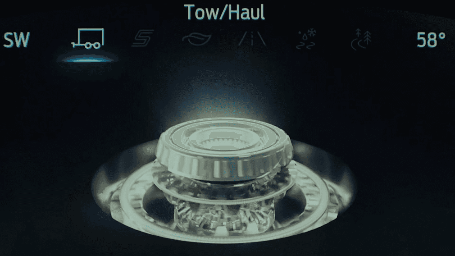Digital instrument display showing Tow Haul drive mode selected on 2026 Ford Explorer