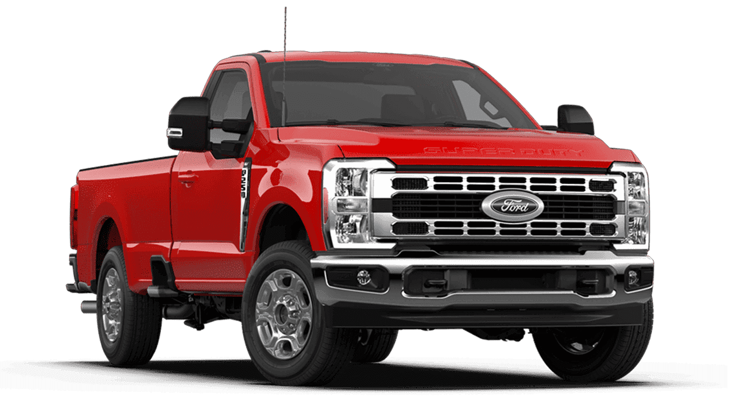 2026 Ford F-250 Super Duty XLT in red, front three quarter view