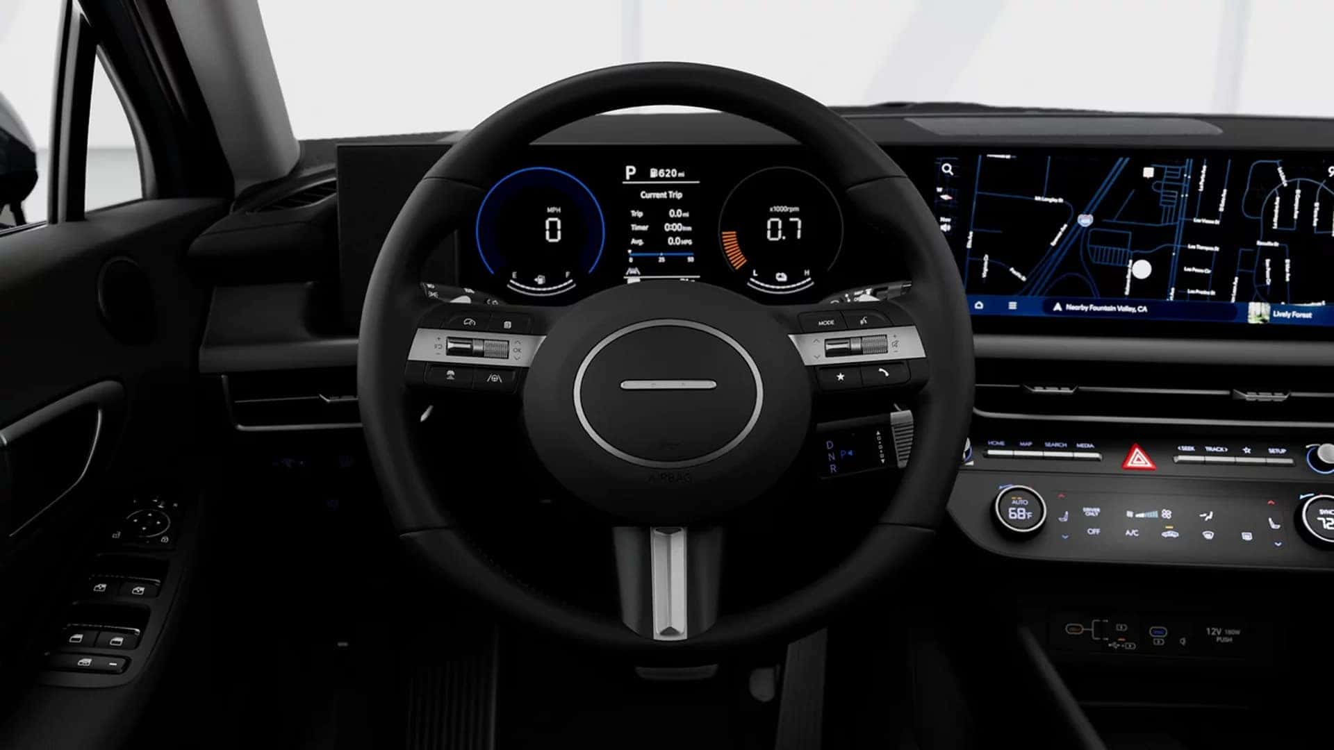Digital instrument cluster and 12.3 inch touchscreen display in the 2026 Hyundai Sonata Hybrid with navigation and driver information screen