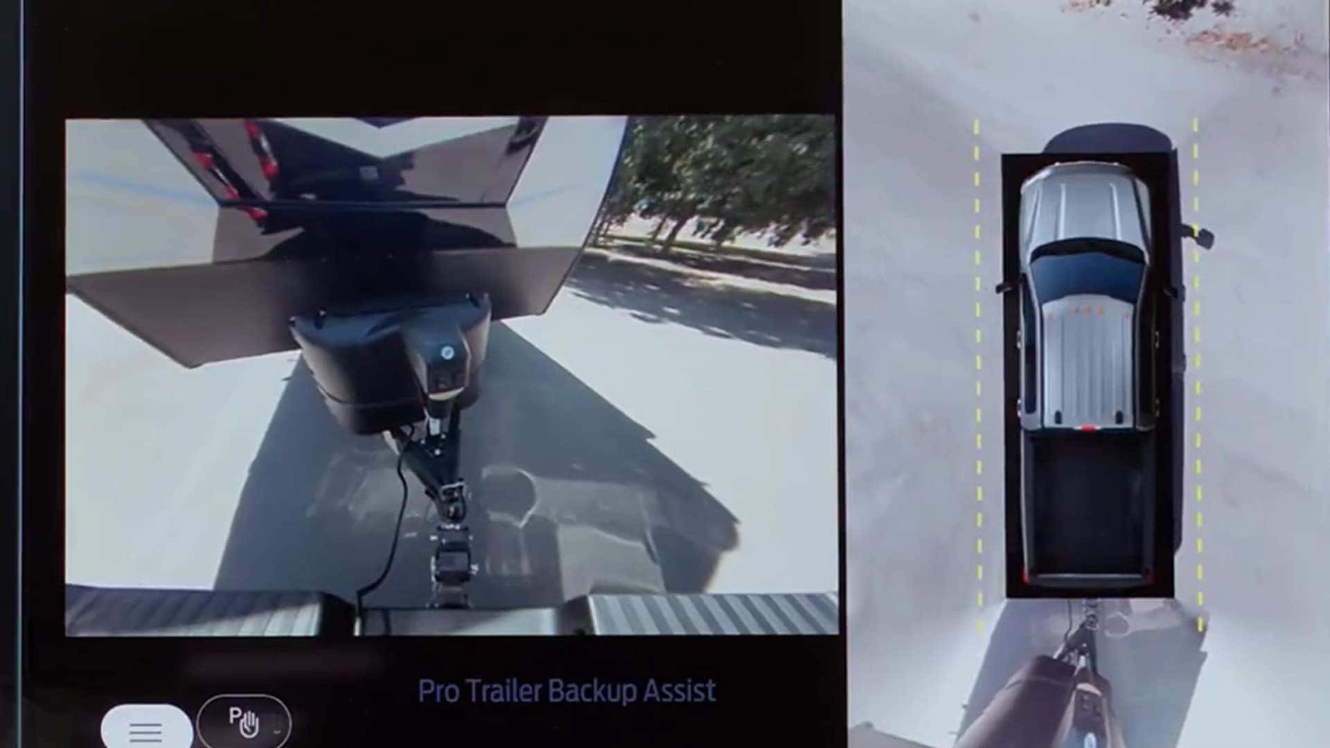 2026 Ford F-250 Super Duty Pro Trailer Backup Assist display showing trailer alignment and overhead camera view