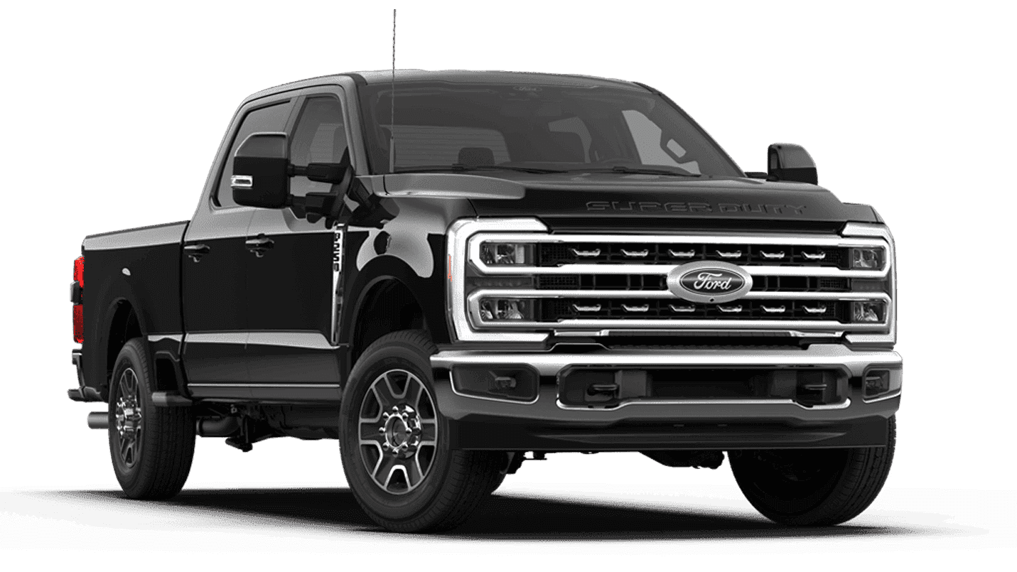 2026 Ford F-250 Super Duty Lariat in black, front three quarter view