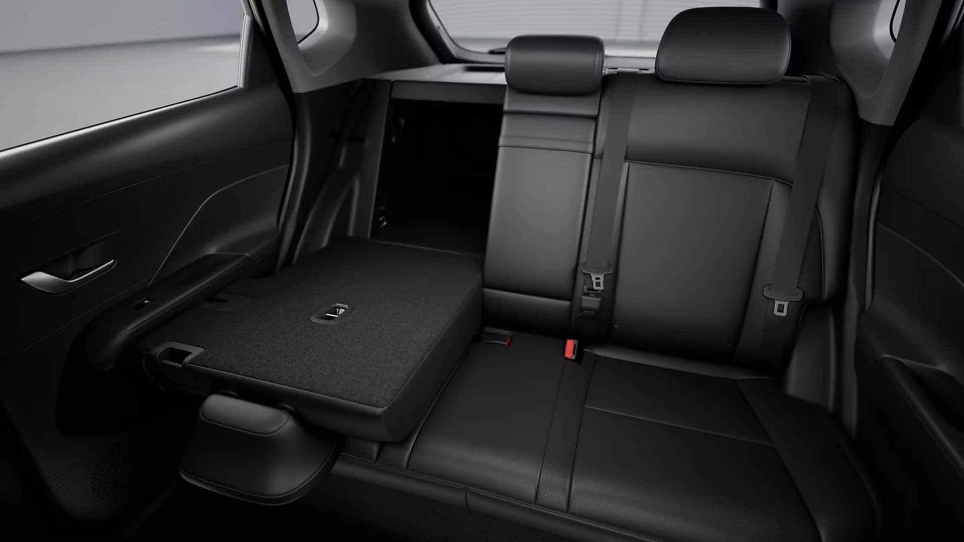 Second row seating in the 2026 Hyundai Kona interior with split folding rear seats and headrests
