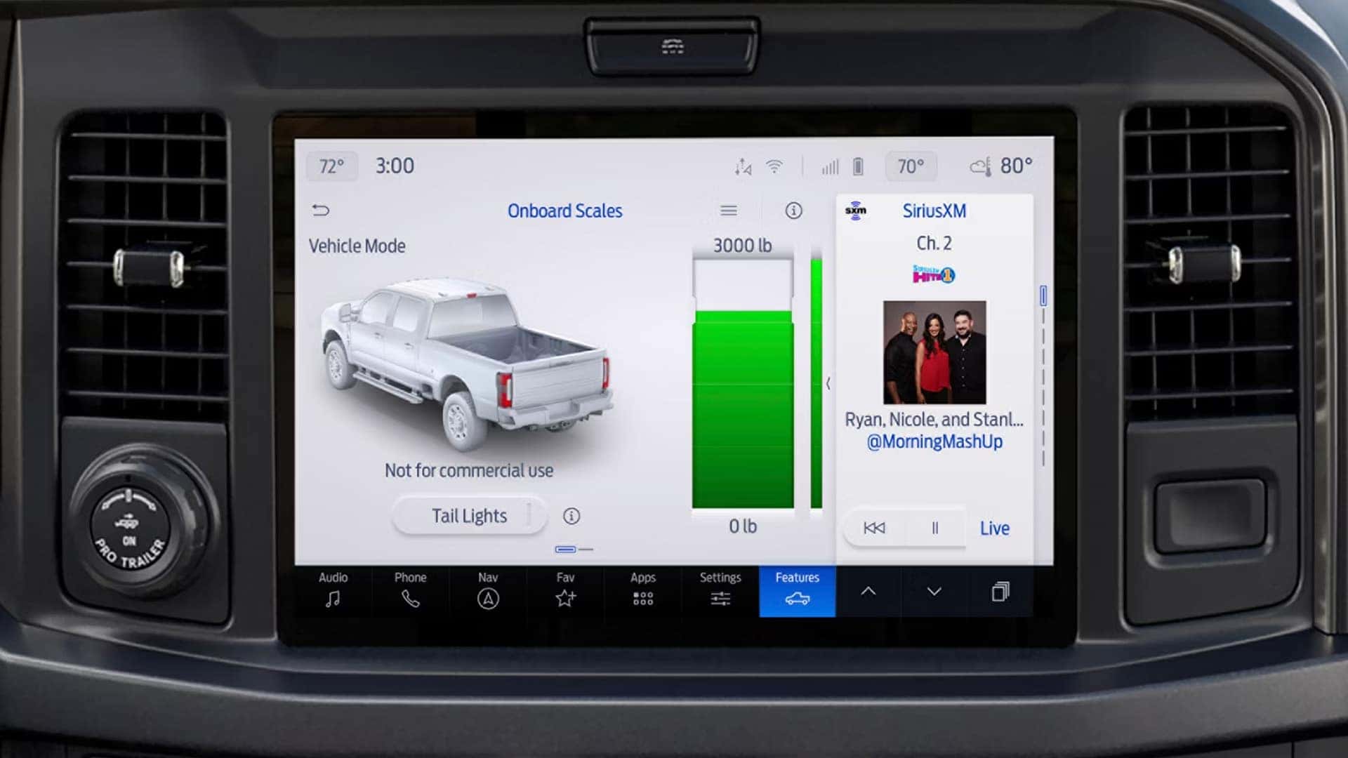 2026 Ford F-250 Super Duty infotainment screen displaying Onboard Scales feature for payload monitoring