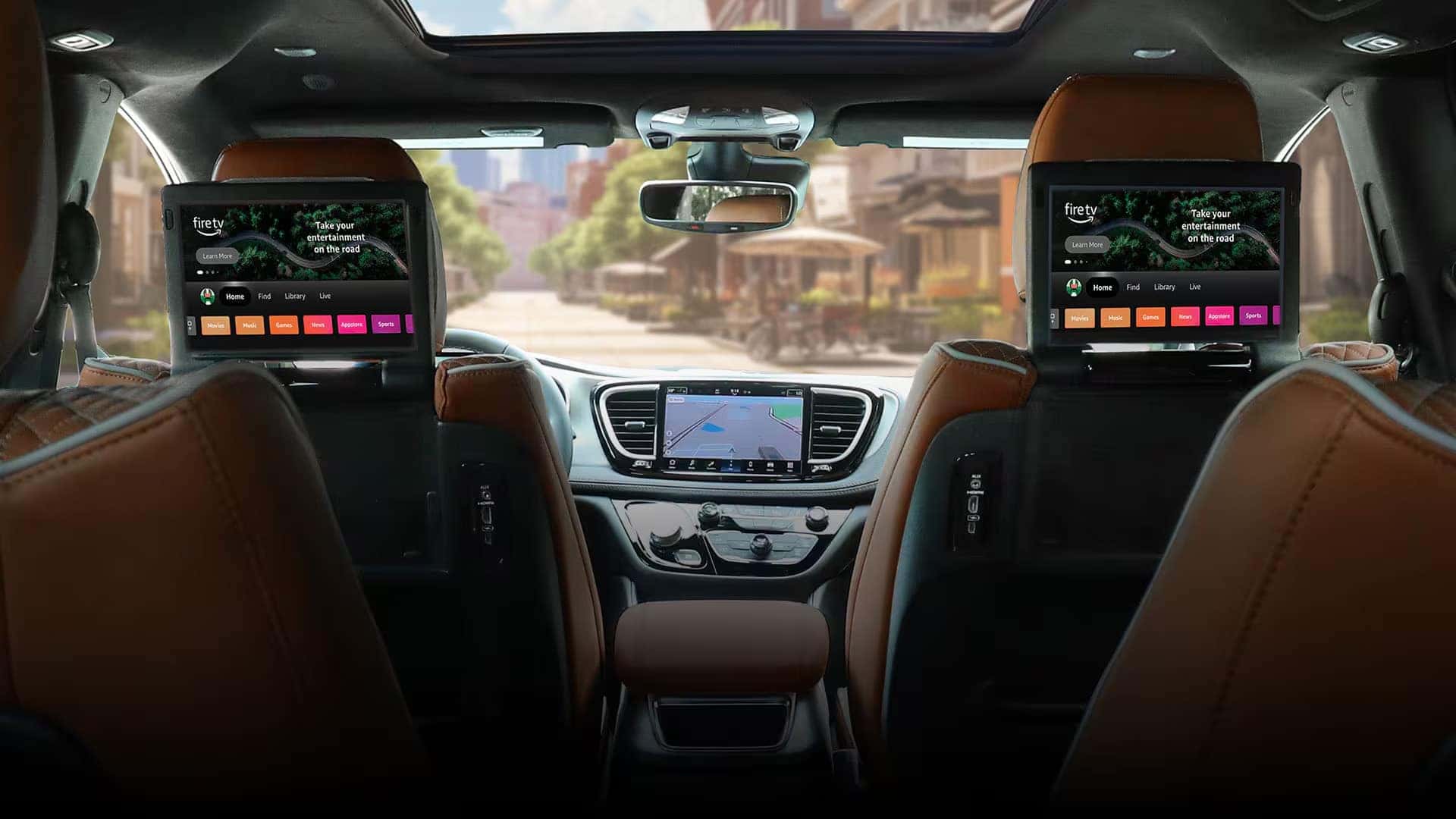 Rear seat entertainment screens with Amazon Fire TV Built-in in the 2026 Chrysler Pacifica second row