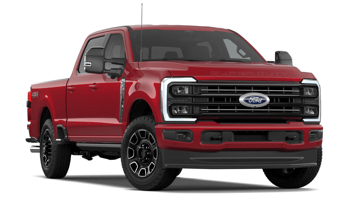 2026 Ford F-250 Super Duty Platinum in red, front three quarter view