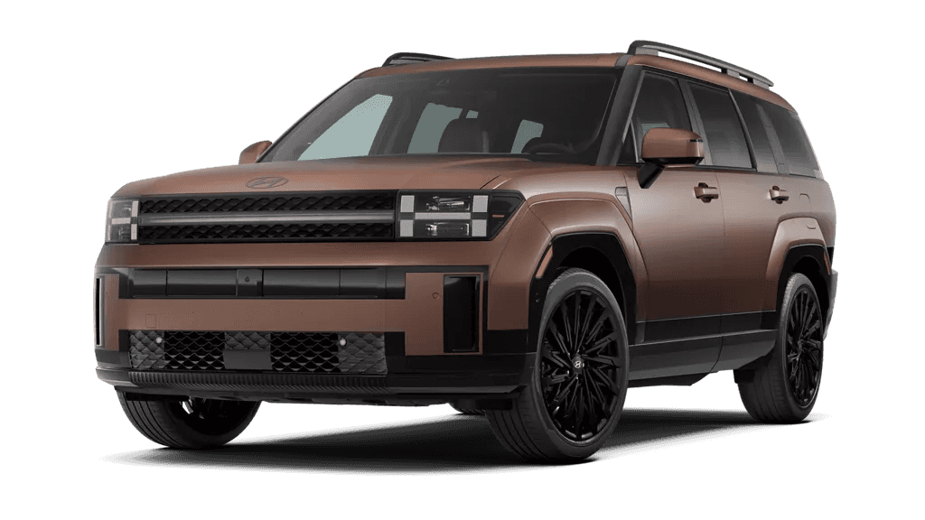 2026 Hyundai Santa Fe Calligraphy SUV in bronze, front three quarter view with upscale styling