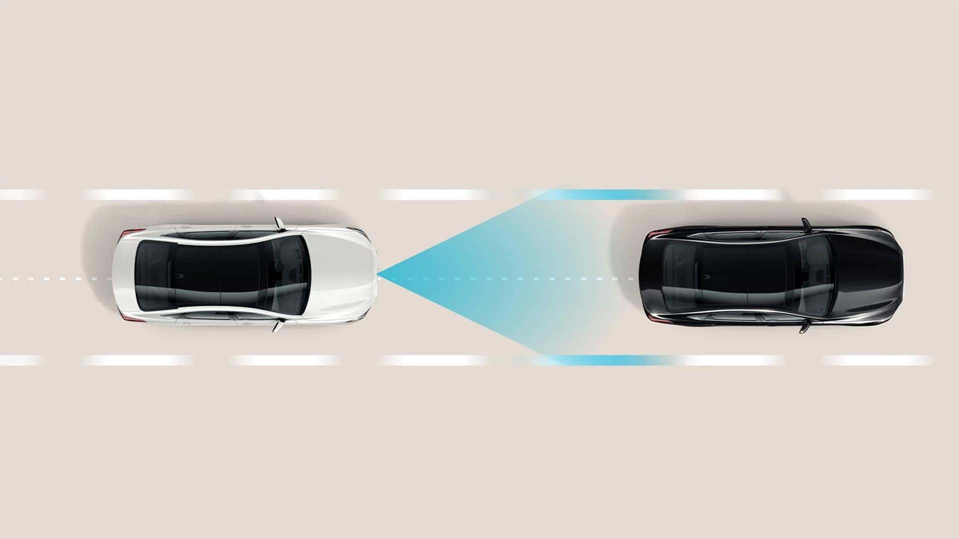 Overhead view of the 2026 Hyundai Sonata Hybrid demonstrating driver assist safety technology detecting surrounding vehicles on the highway