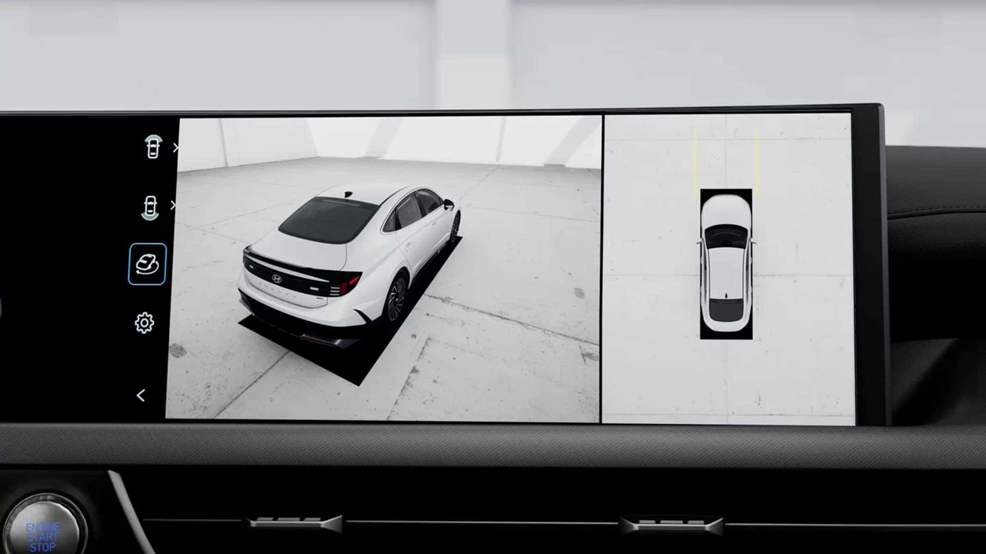 Surround View Monitor display in the 2026 Hyundai Sonata Hybrid showing a 360 degree camera view and top down parking guidance lines