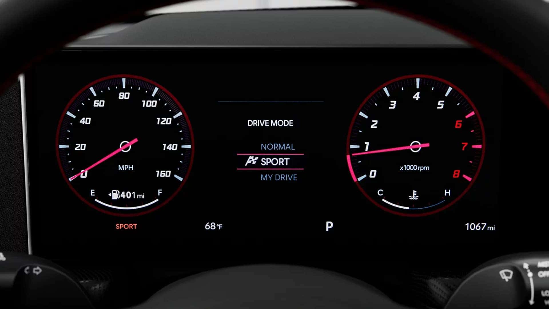 2026 Hyundai Sonata digital instrument cluster showing sport drive mode.