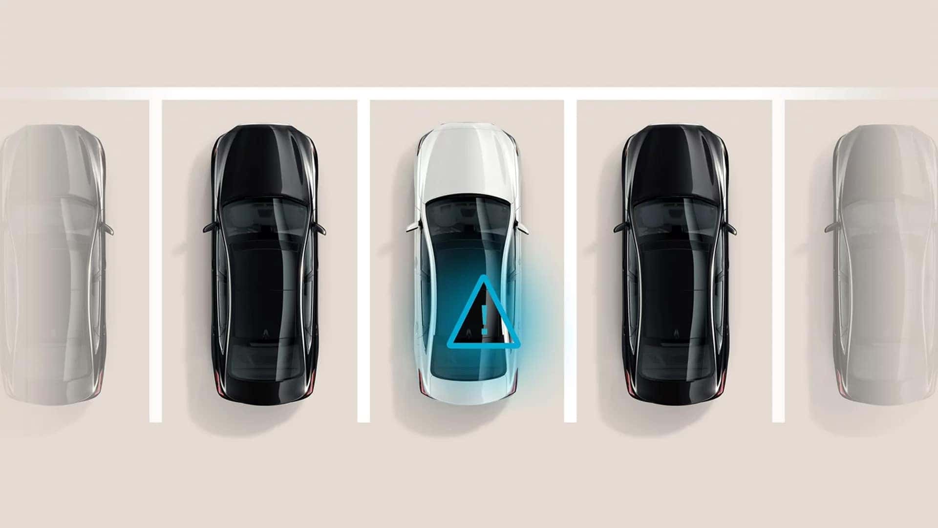 Top-down parking assist graphic of the 2026 Hyundai Venue with rear cross traffic alert and safety warning indicator.
