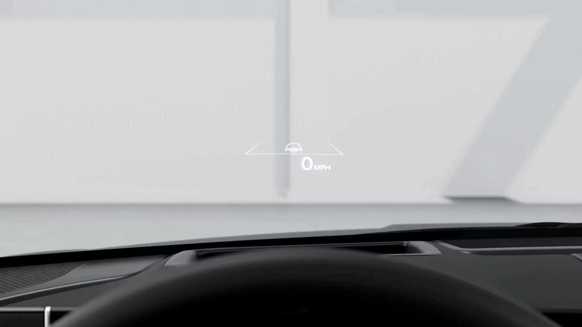 Head up display projection in the 2026 Hyundai Sonata Hybrid showing speed and lane guidance information on the windshield