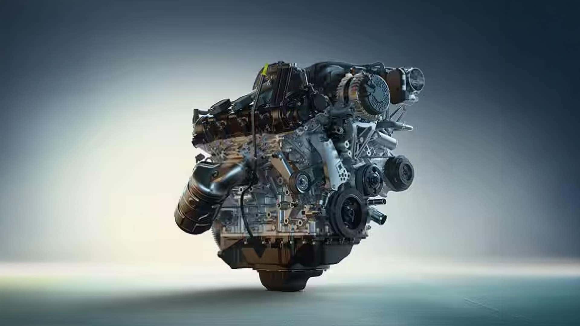 3.6L V6 engine for the 2026 Jeep Wrangler displayed against a neutral background