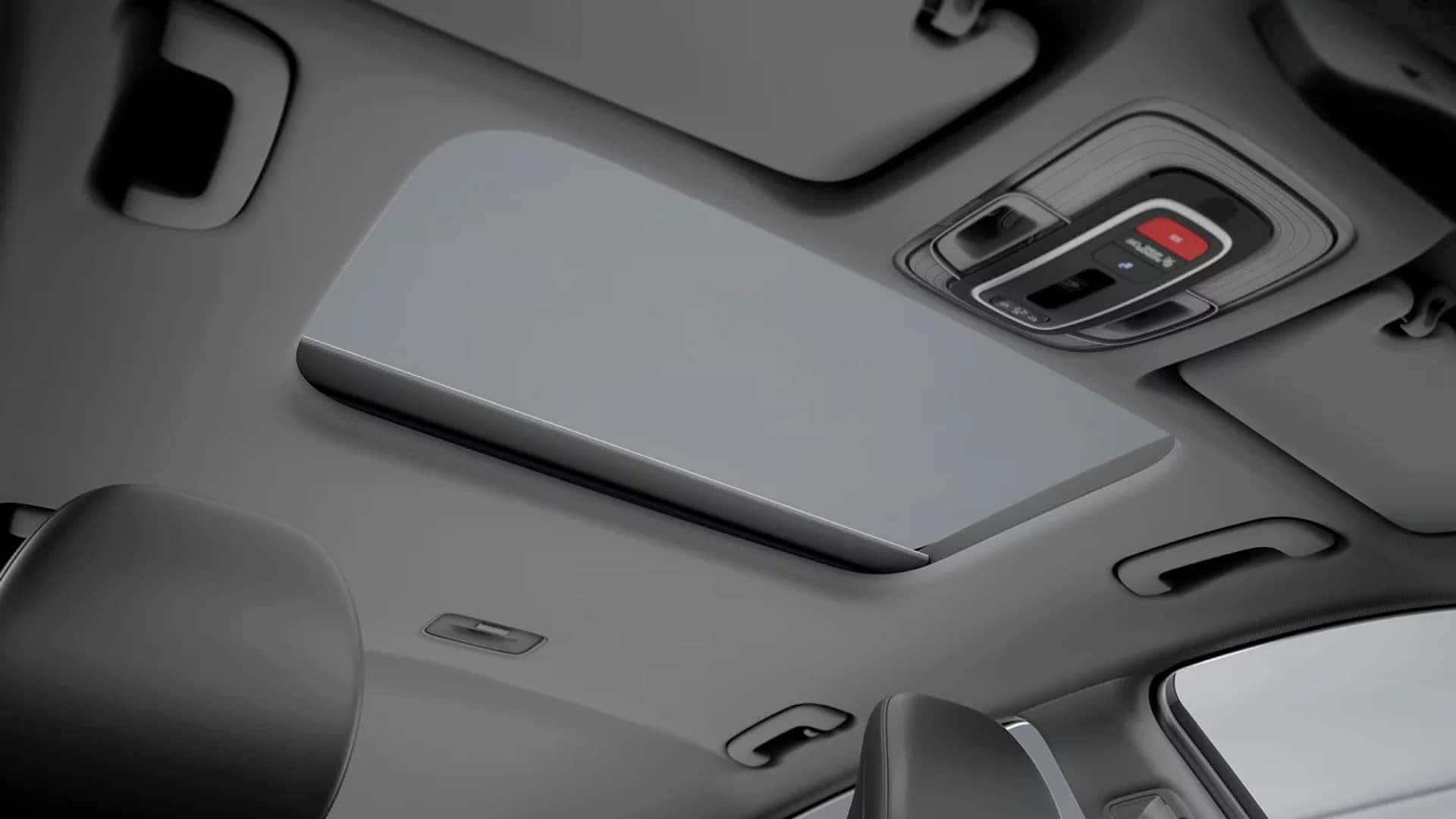Panoramic sunroof inside the 2026 Hyundai Kona showing overhead controls and natural light entering the cabin