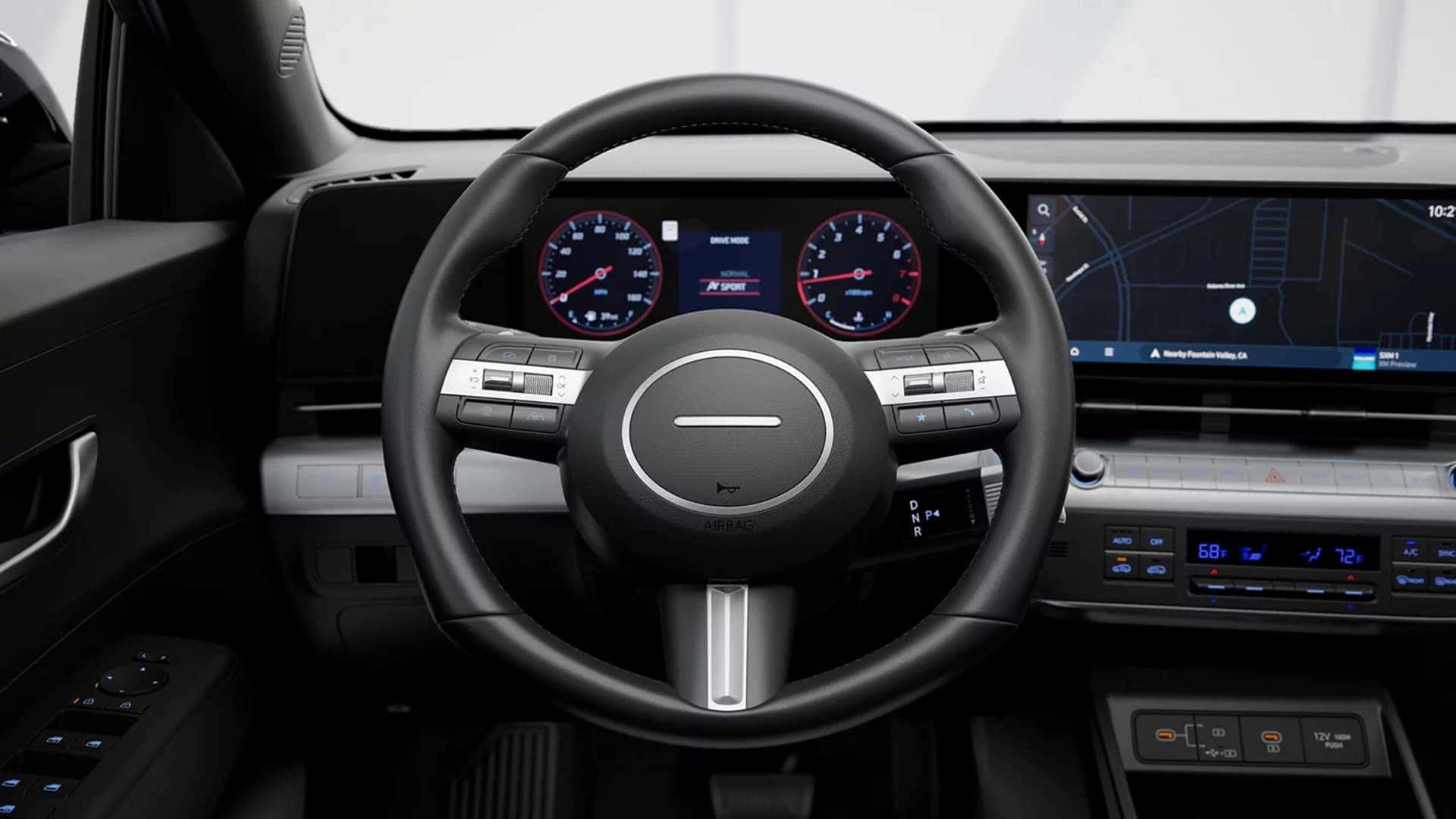Close up of the 2026 Hyundai Kona infotainment touchscreen displaying smartphone integration apps and navigation interface