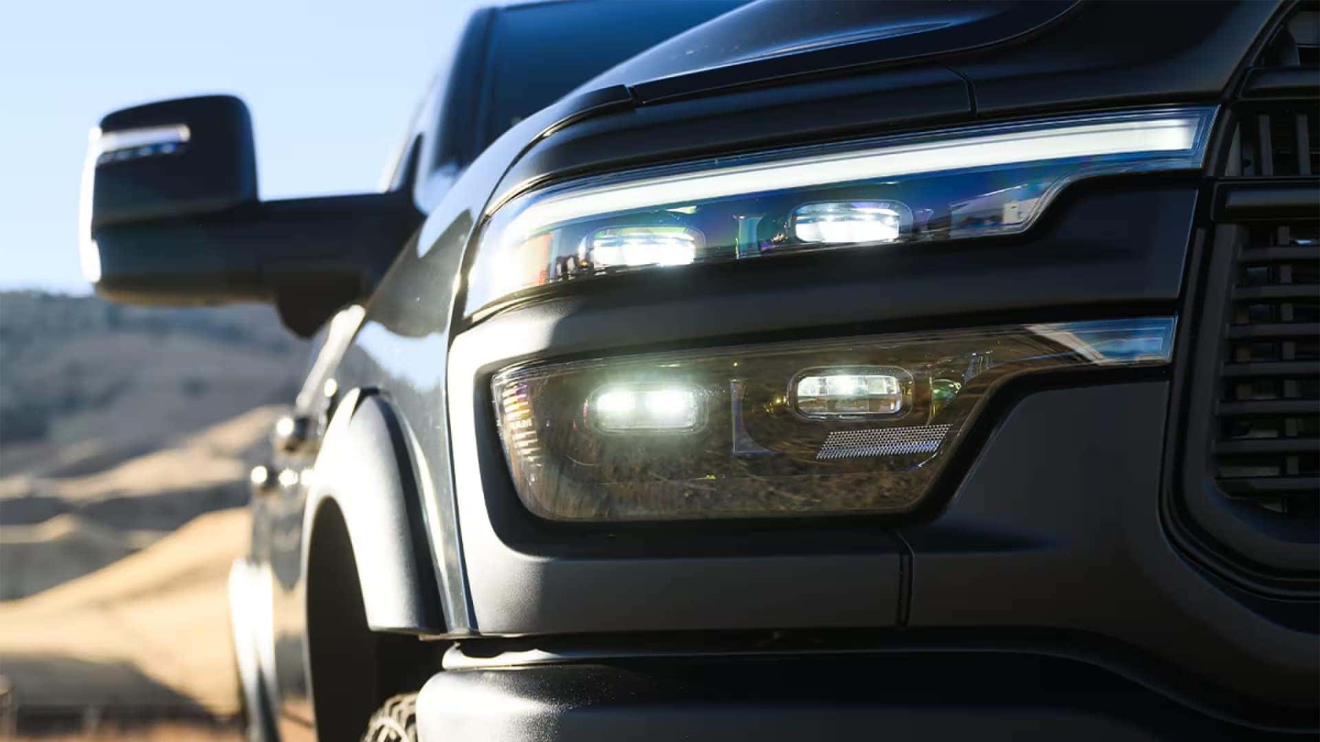 LED headlight and daytime running light design on the front of a 2026 RAM 2500 heavy duty pickup