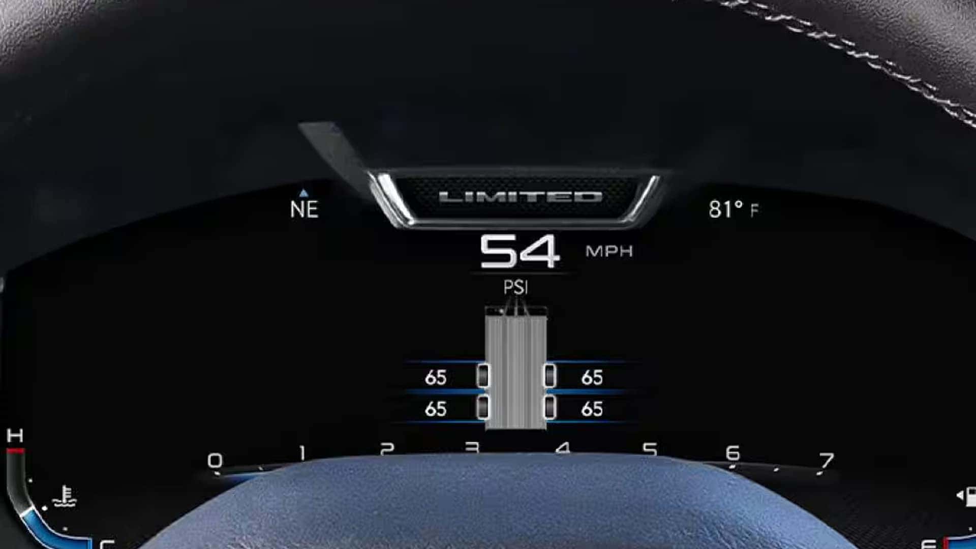 Digital driver display in the 2026 RAM 2500 showing tire pressure monitoring and vehicle information on the instrument cluster