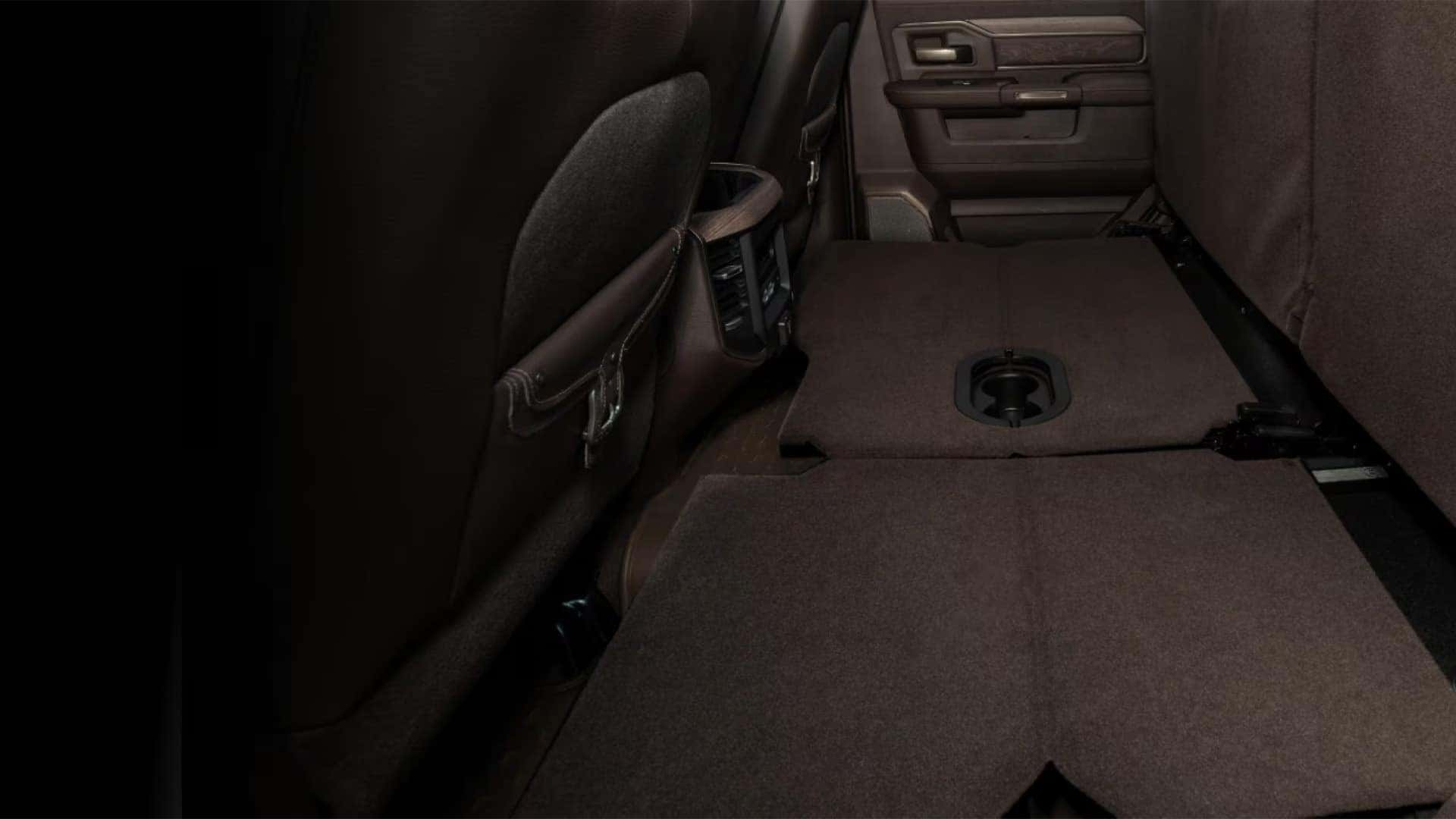 2026 RAM 3500 rear seats folded flat creating extended interior cargo space