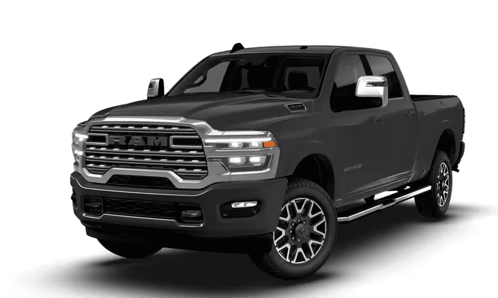 2026 RAM 3500 Limited Longhorn crew cab truck in gray, front three quarter view