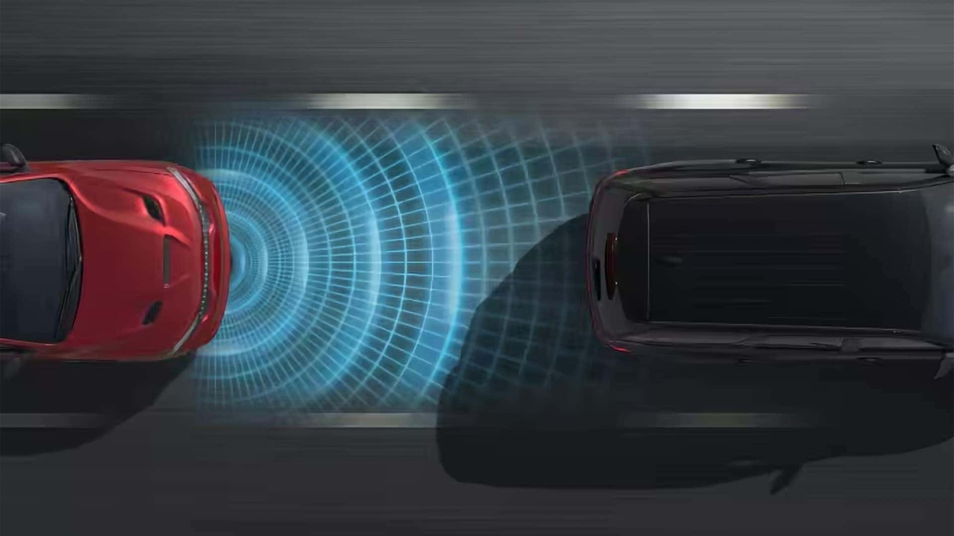 2026 Dodge Durango safety technology visualization showing sensor detection for forward collision warning system